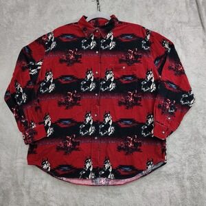 Vtg Gallop Shirt Womens Large Horses Corduroy Equestrian Western Southwest